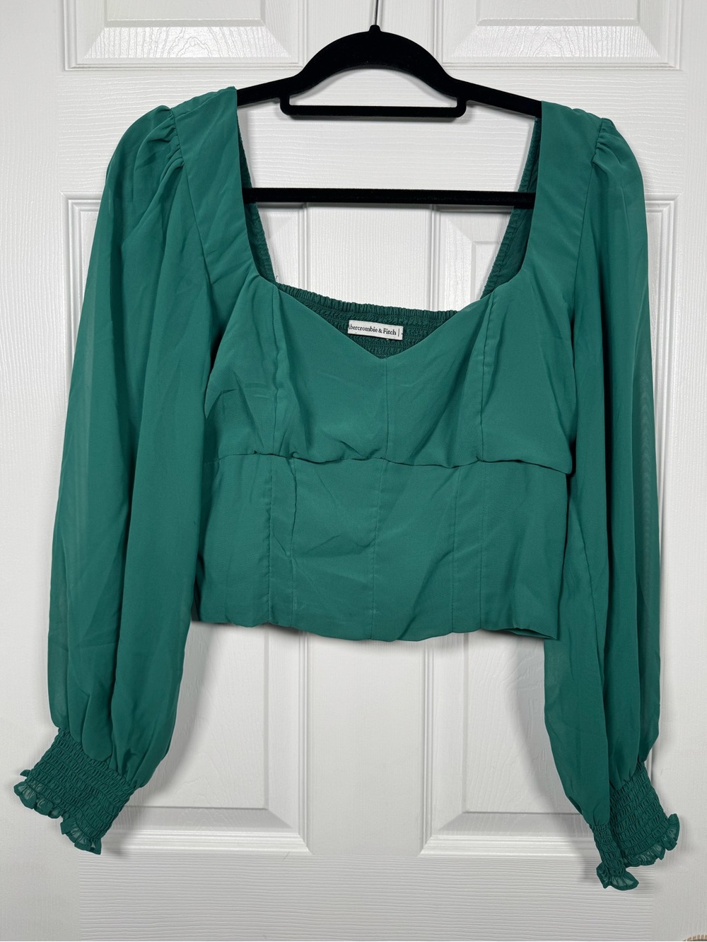 Abercrombie & Fitch Teal Green Corset Puff Sleeve Crop Top Large